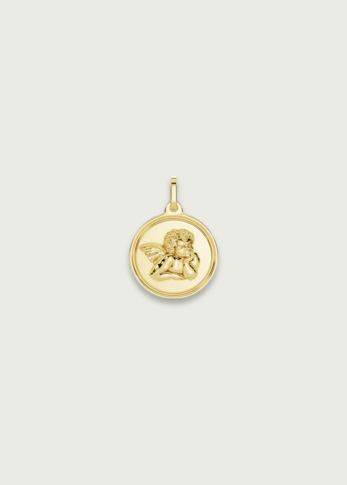 14K yellow guardian angel gold pendant with satin finish