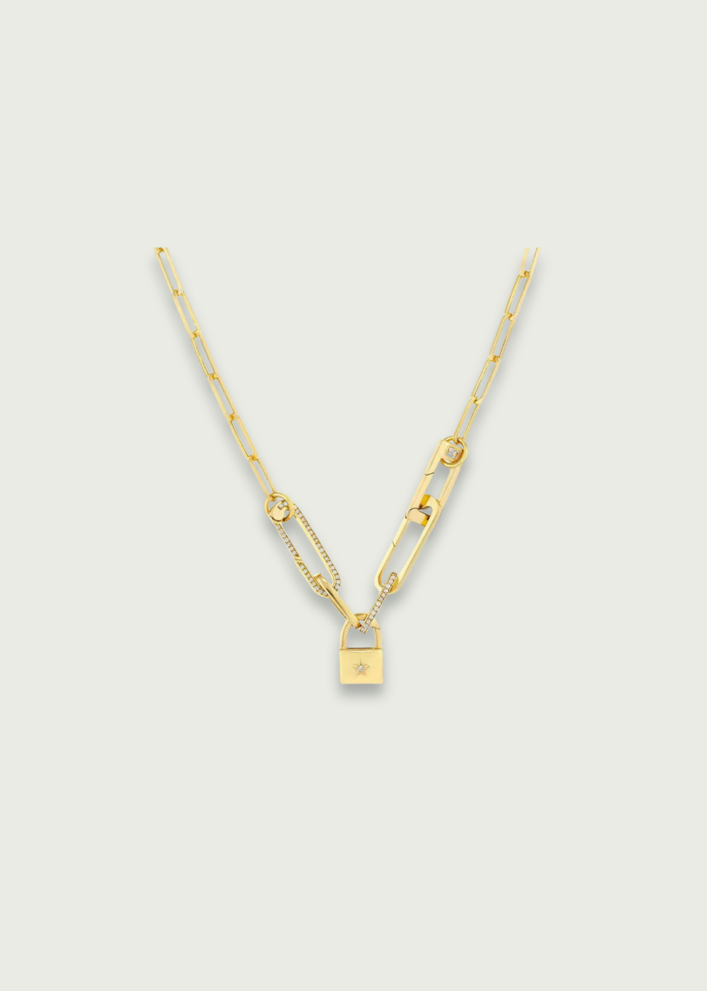 Padlock Push Lock Charm with Diamond Encrusted Star