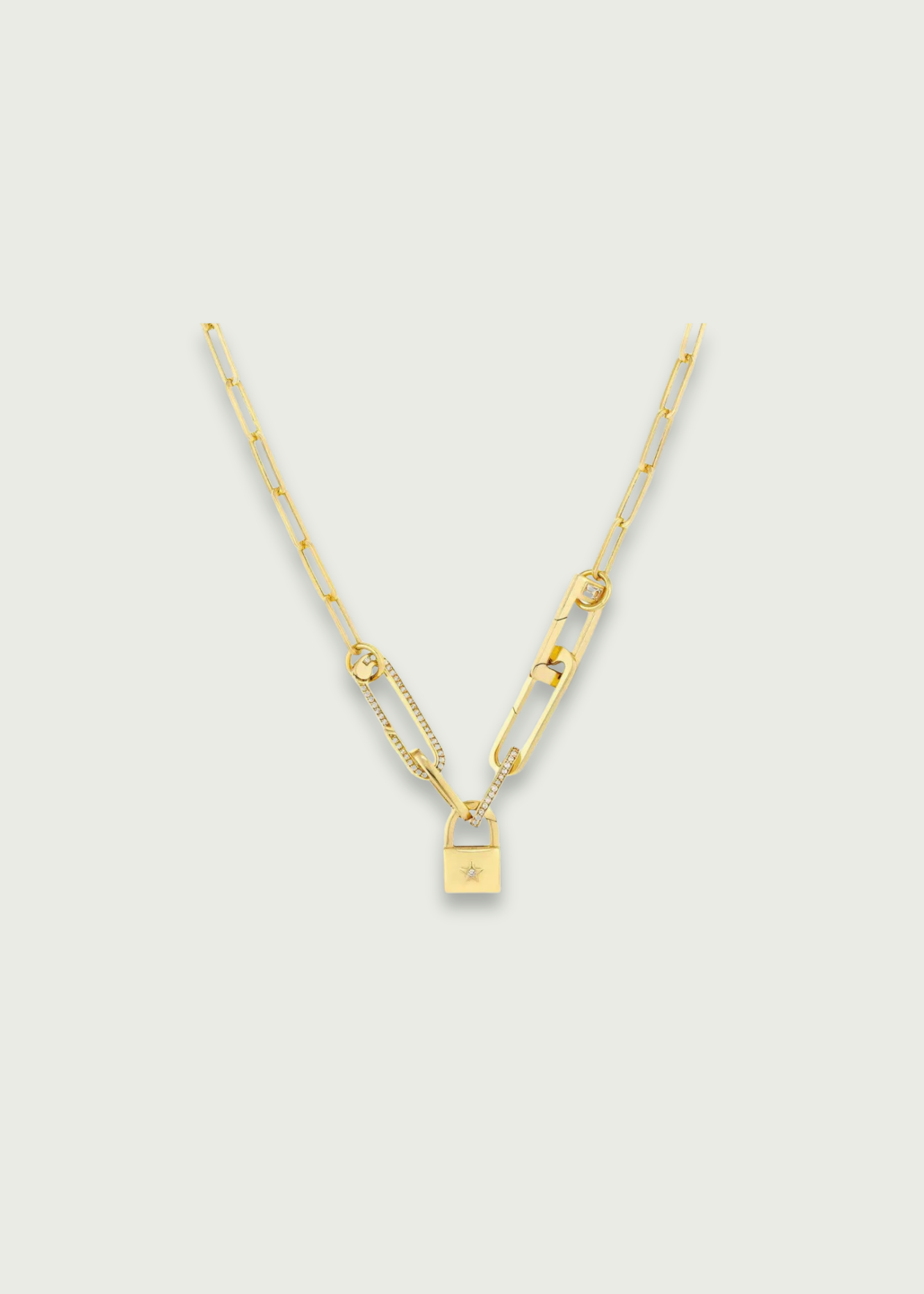 Padlock Push Lock Charm with Diamond Encrusted Star