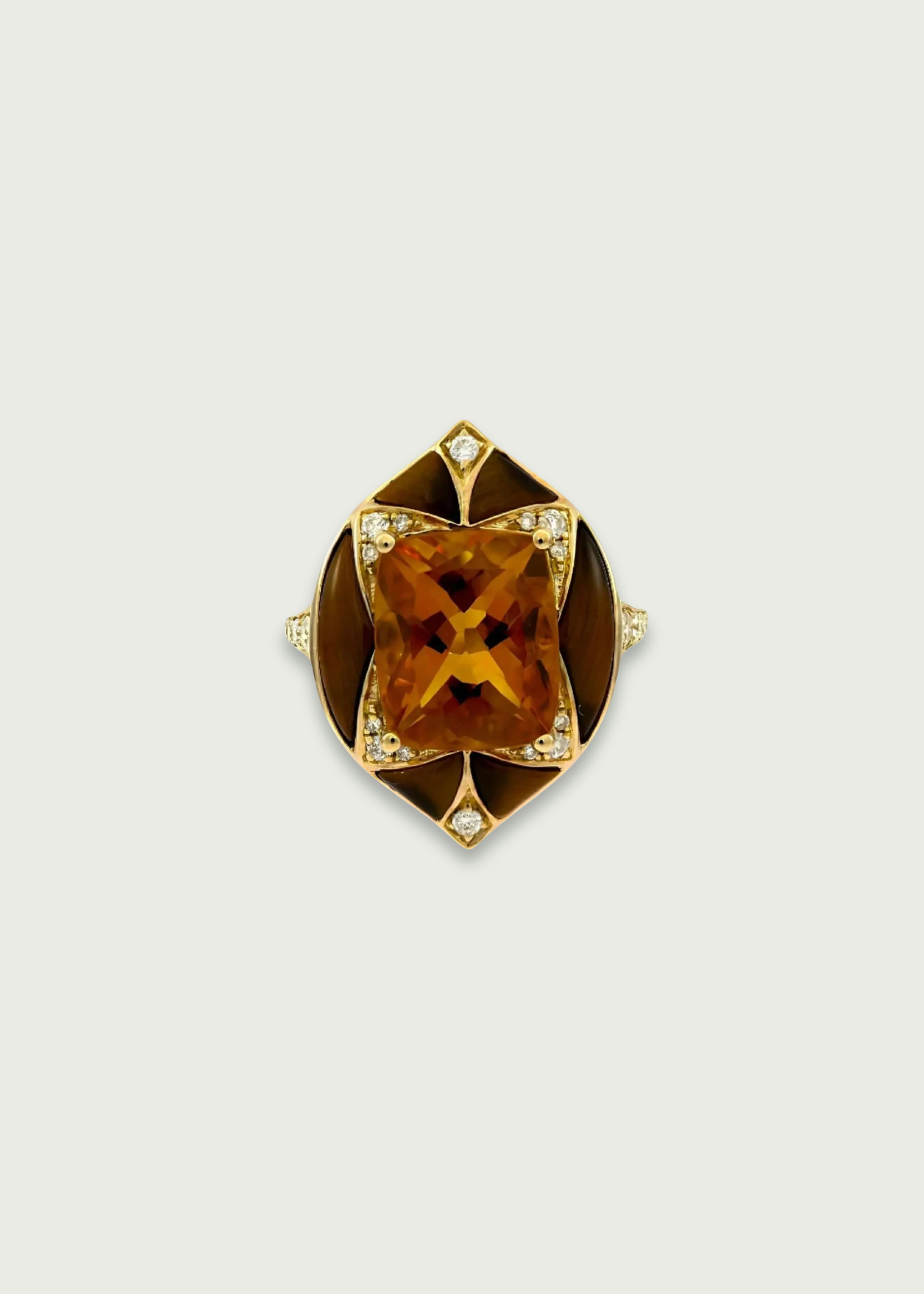 Retro Citrine and Tiger's Eye Ring