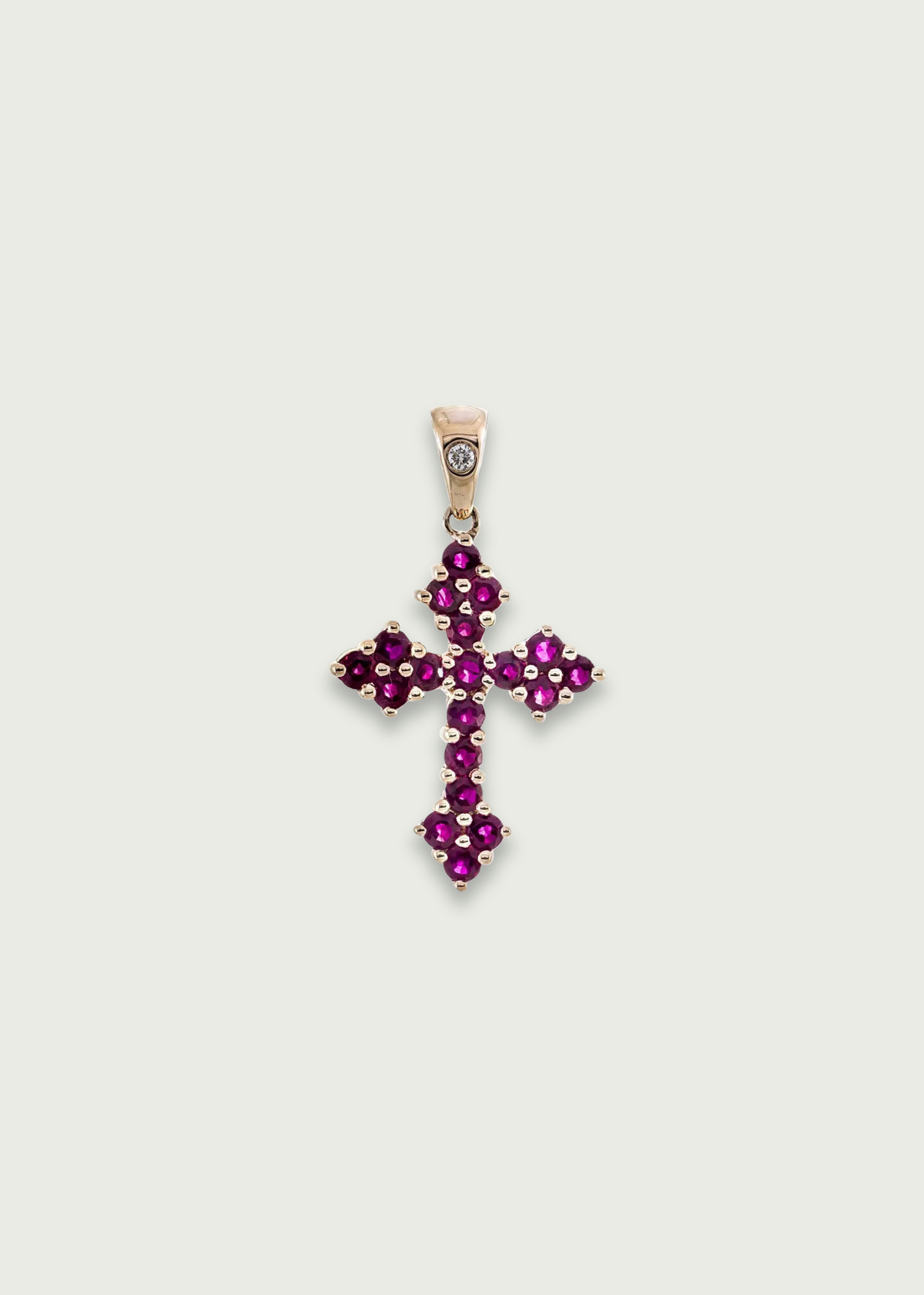 10K Rose Gold Ruby Cross Pendant with Diamond Accent