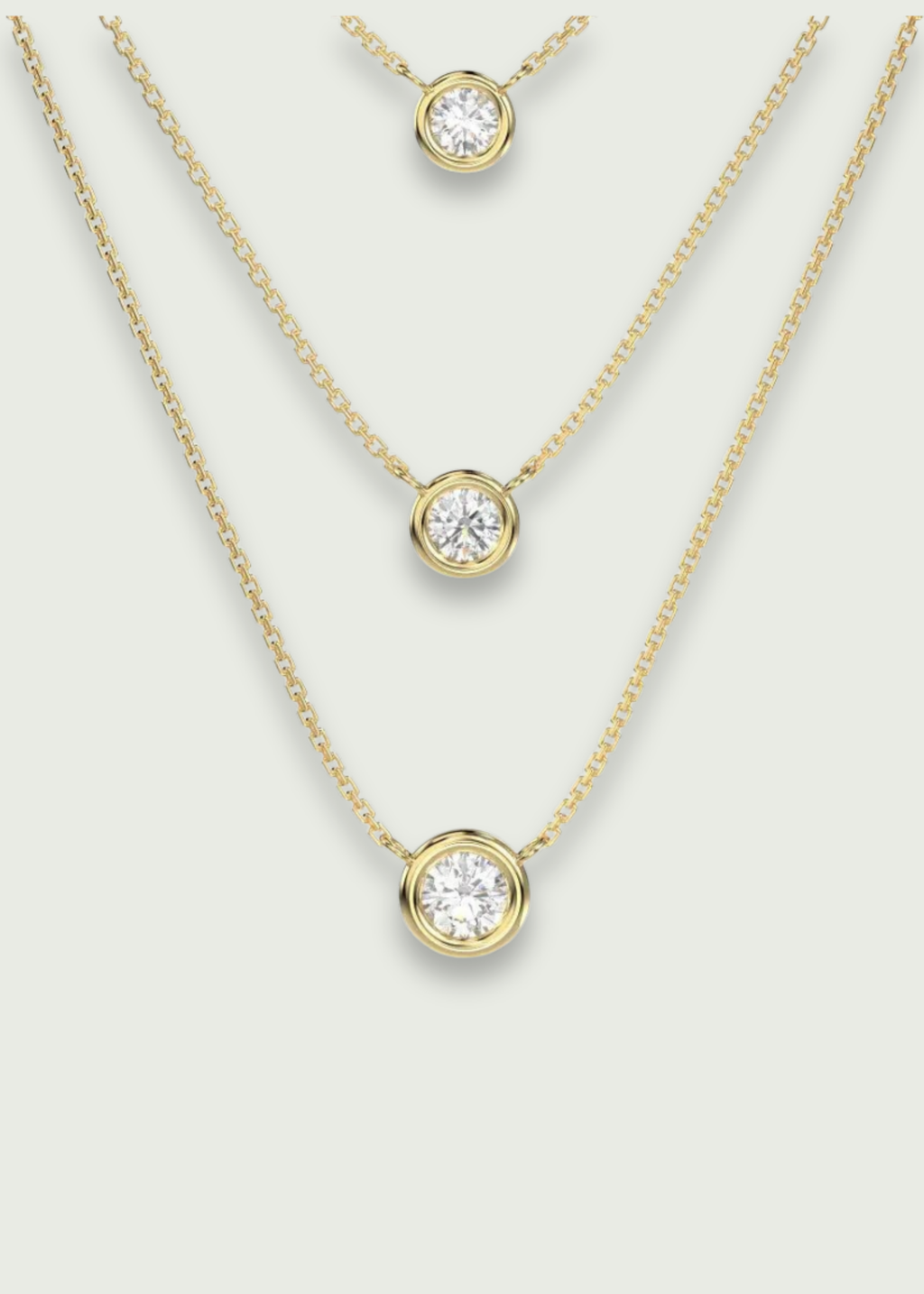 14k Gold Bezel Set Diamond Trio Necklace