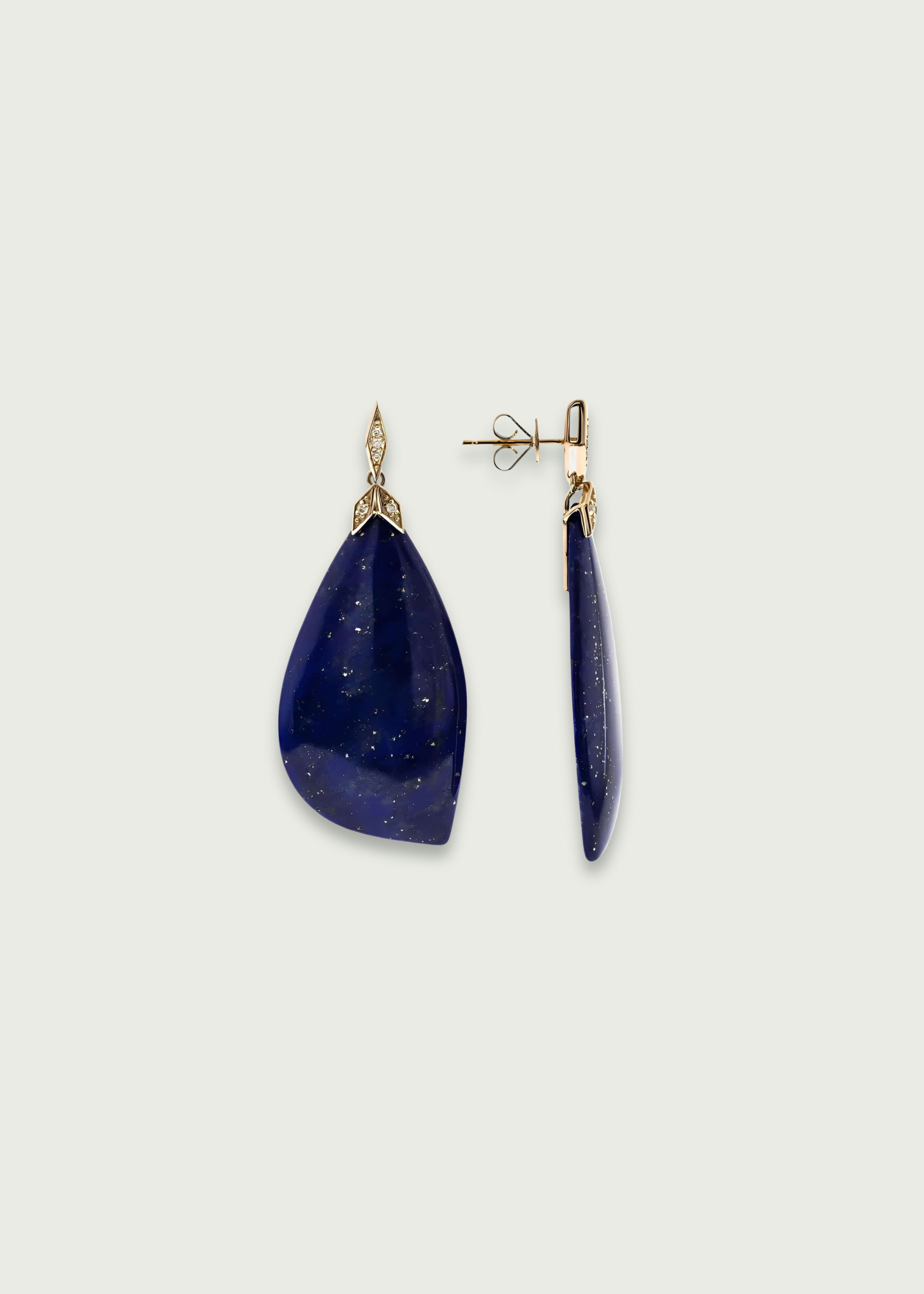 Geometric Lapis Lazuli & Diamond Drop Earrings