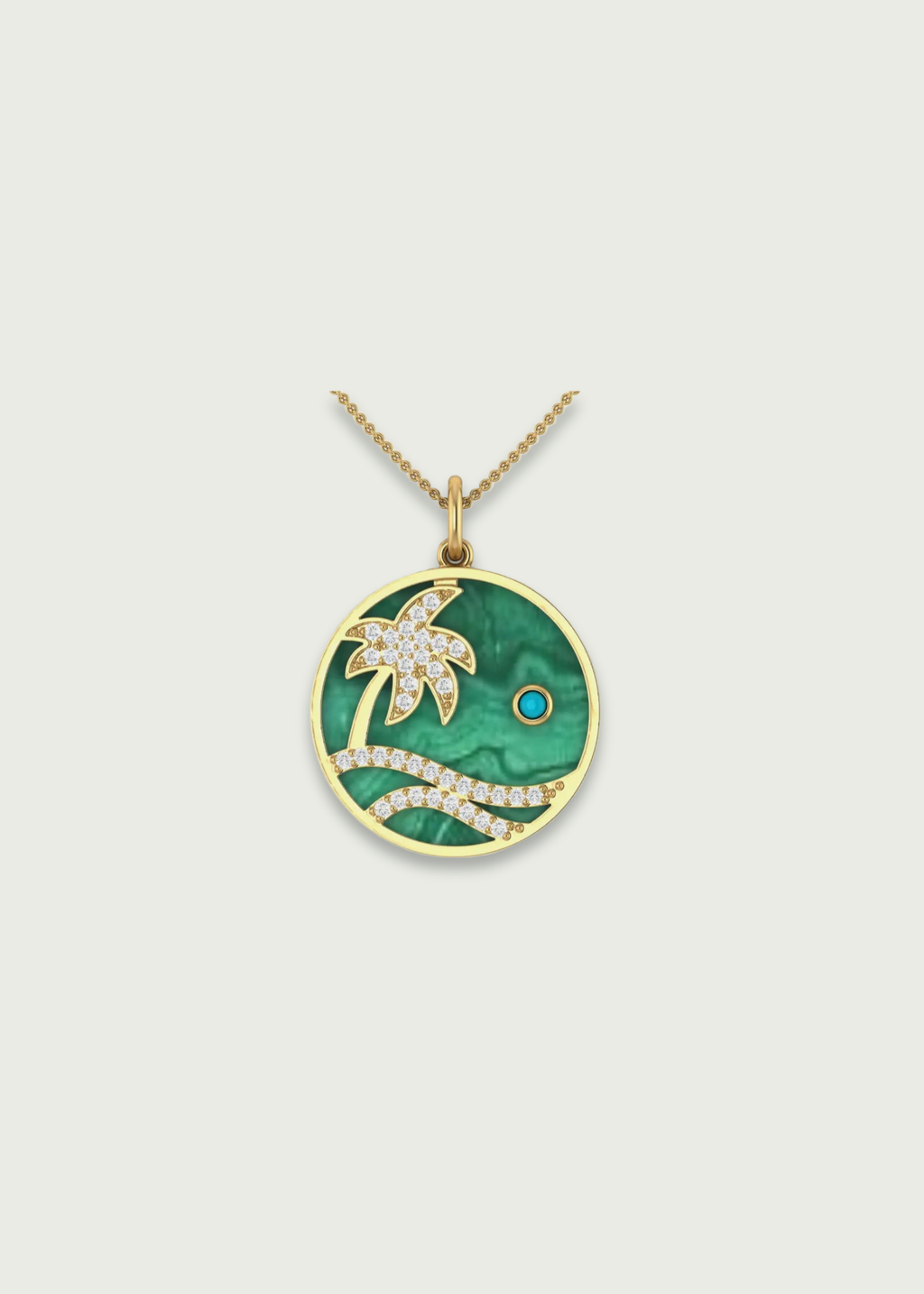 Beach Paradise 14K Gold Diamond Elegant Tropical Pendant