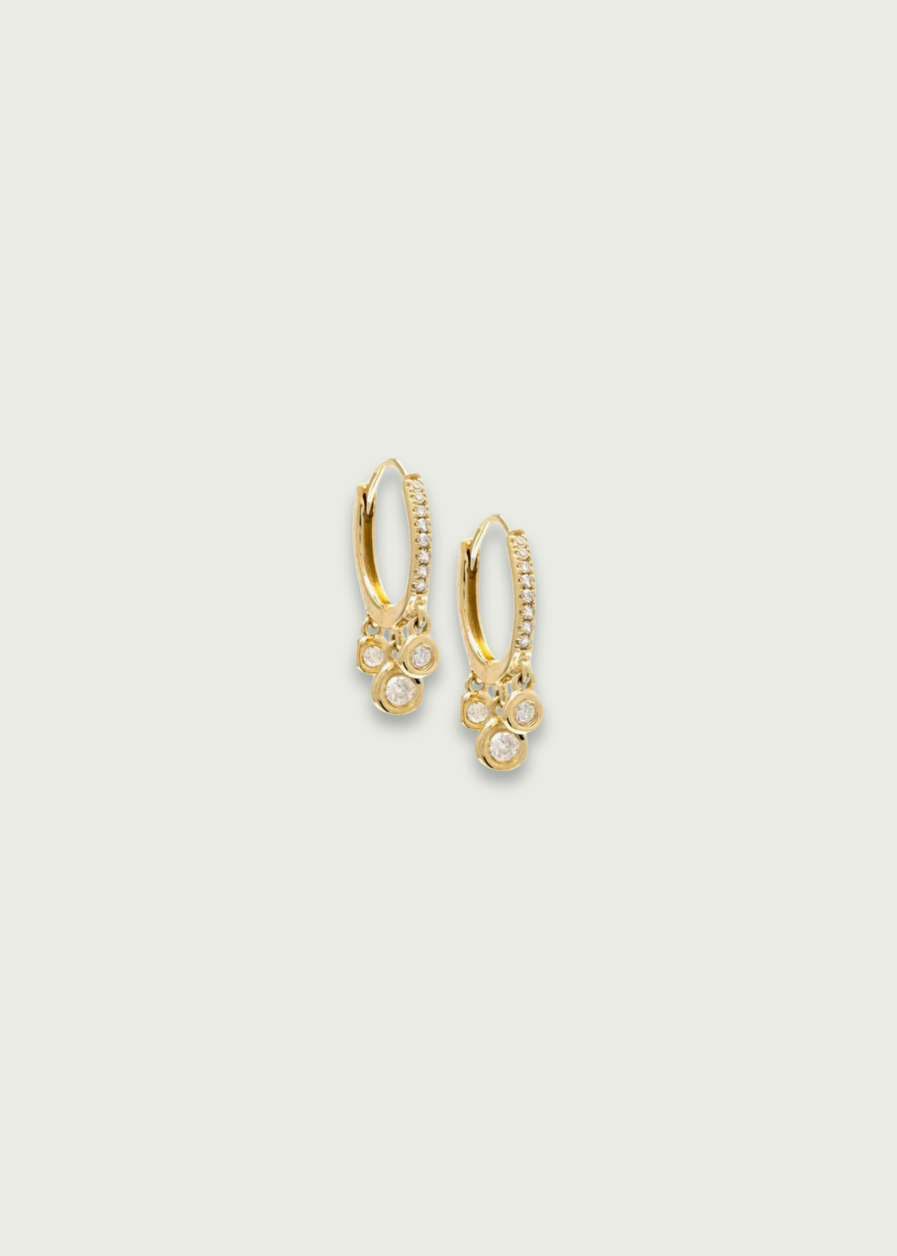 14k Gold Triple Drop Bezel Diamond Huggies
