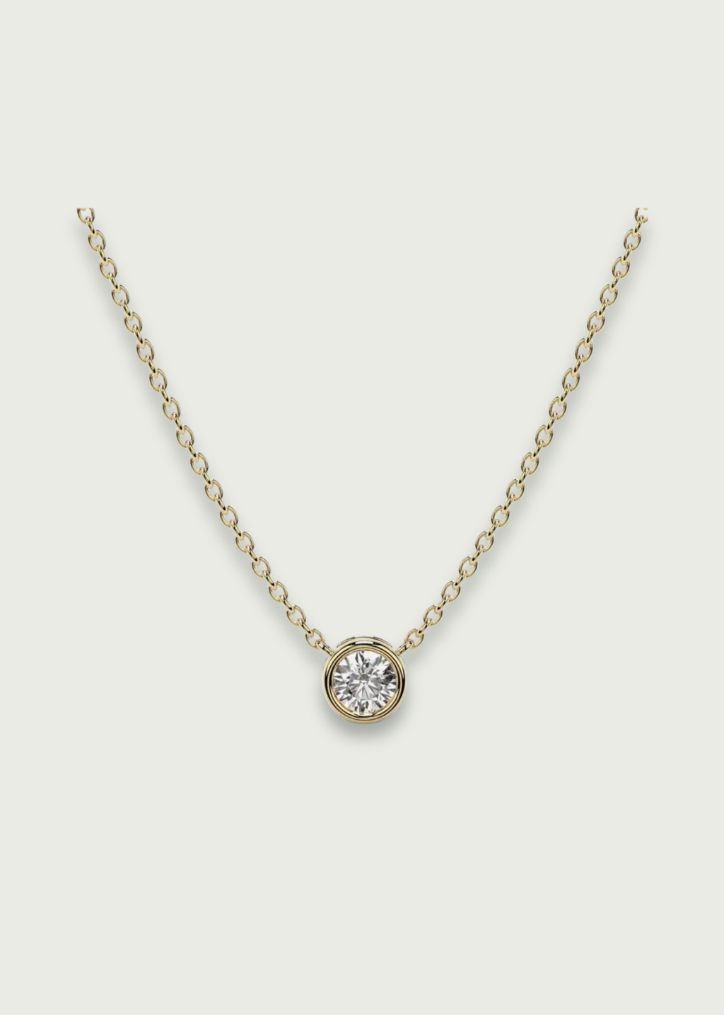 14k Gold Bezel Set Solitaire Diamond Necklace