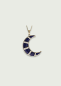 Diamond Crescent Moon Lapis Pendant Necklace