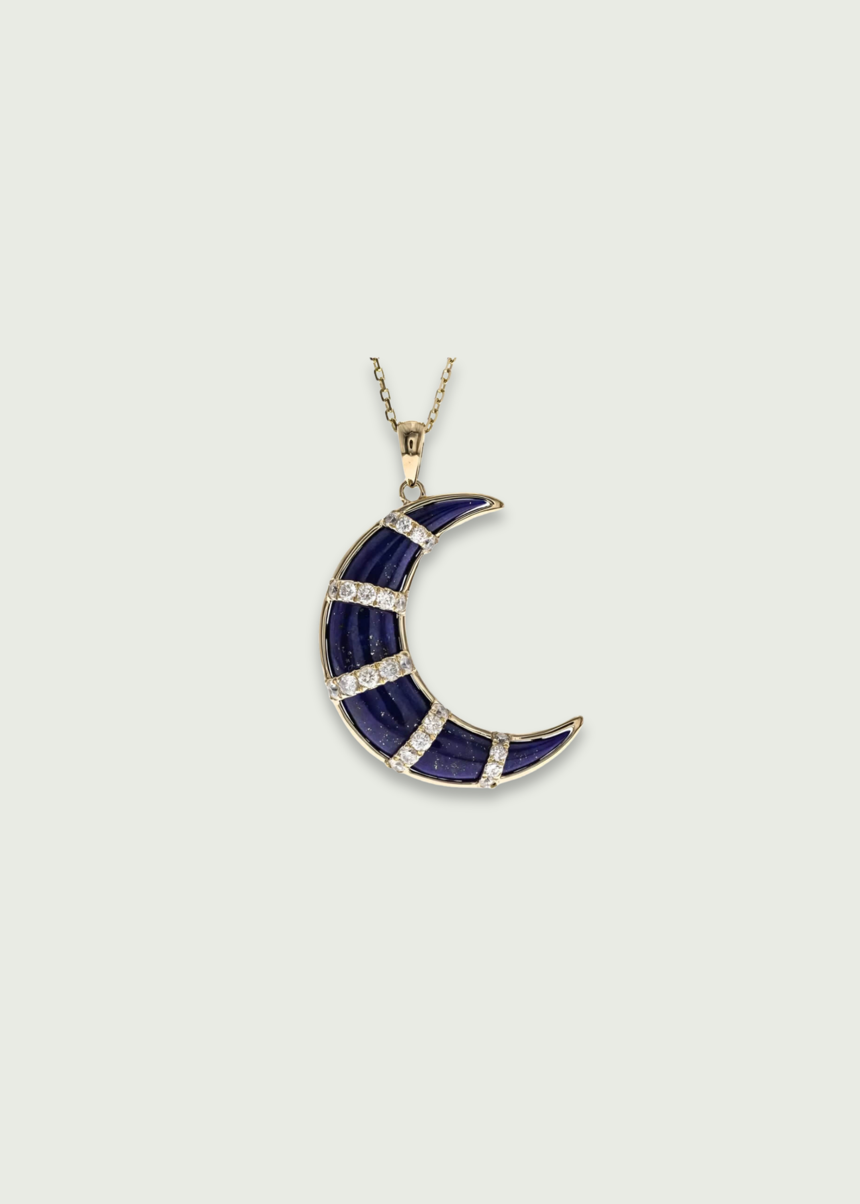 Diamond Crescent Moon Lapis Pendant Necklace