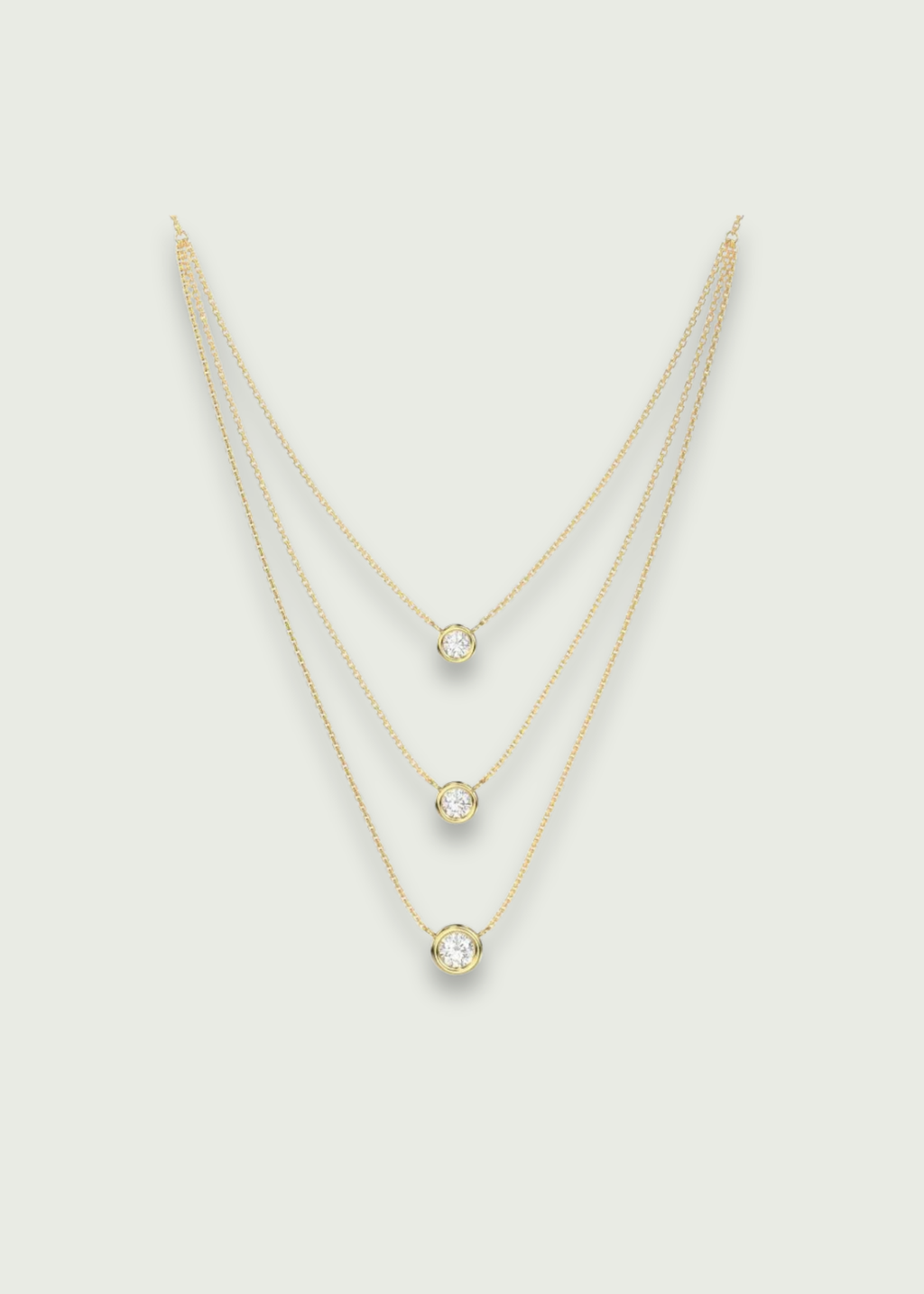 14k Gold Bezel Set Diamond Trio Necklace