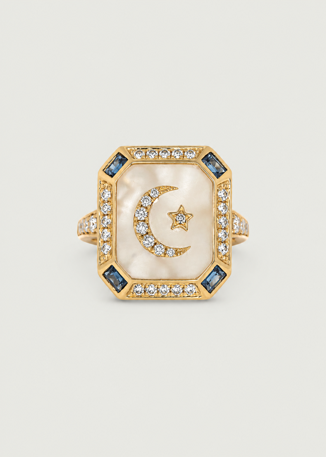 Moon & Star Blue Sapphire Statement Ring