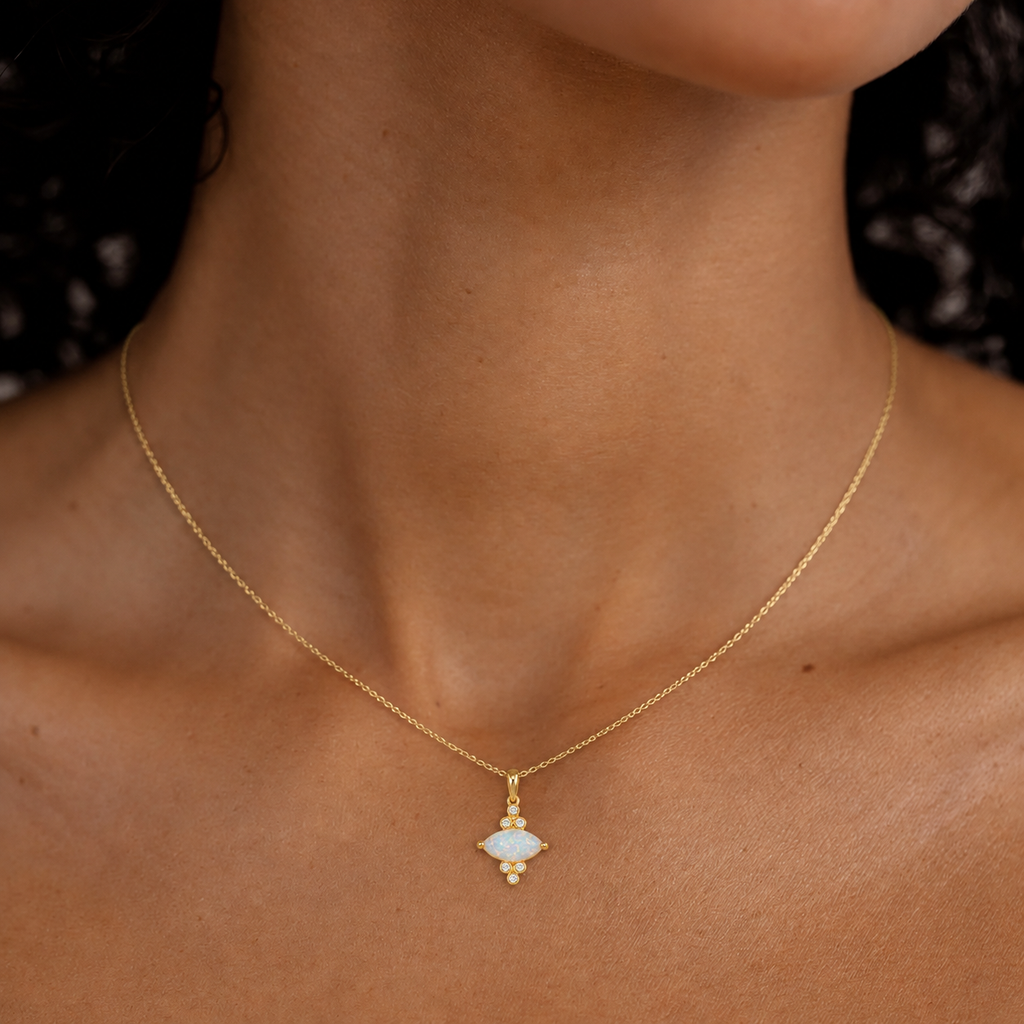 Ethiopian Opal & Diamond Marquise Pendant Necklace