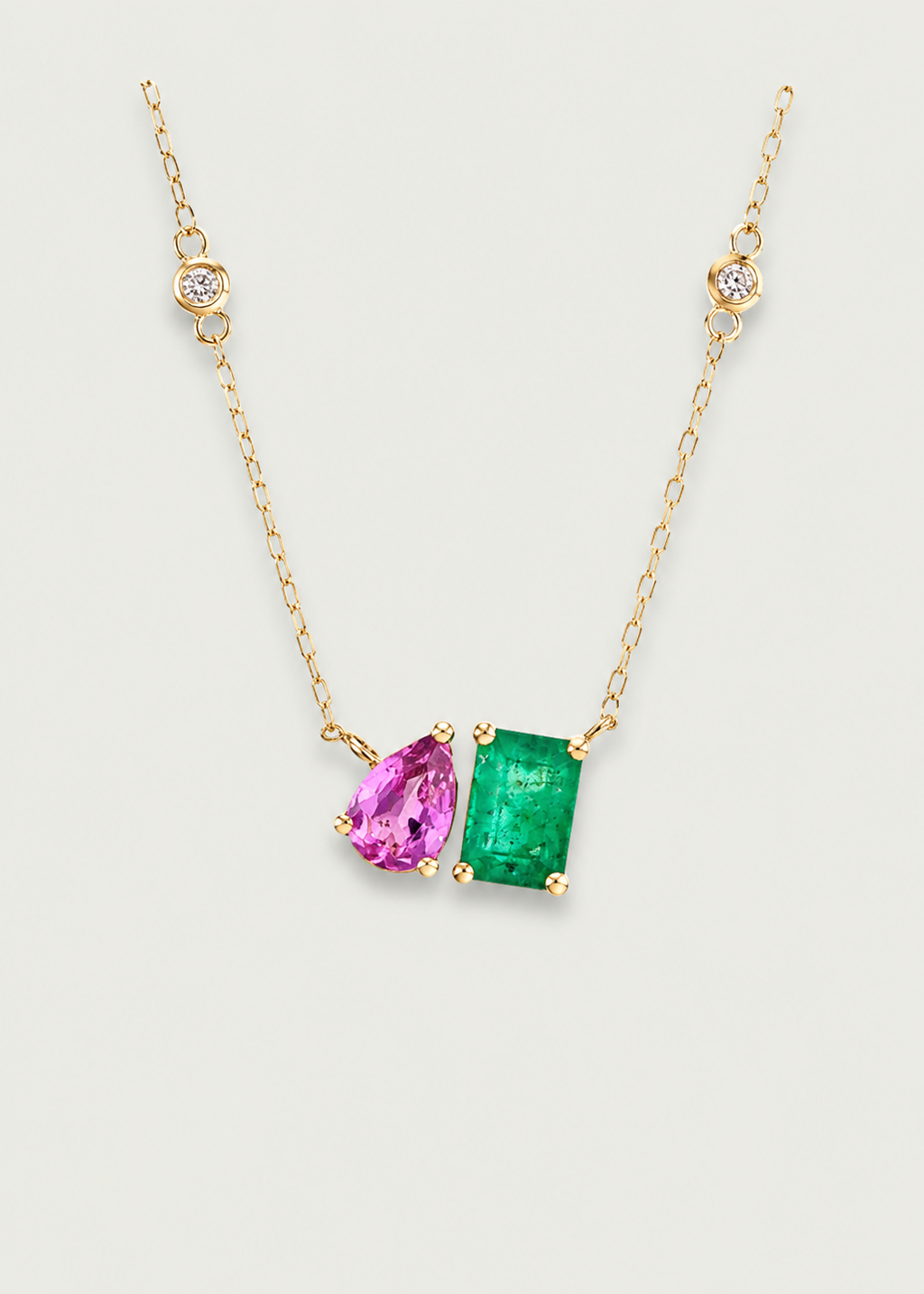 Emerald and Pink Sapphire Duo Necklace