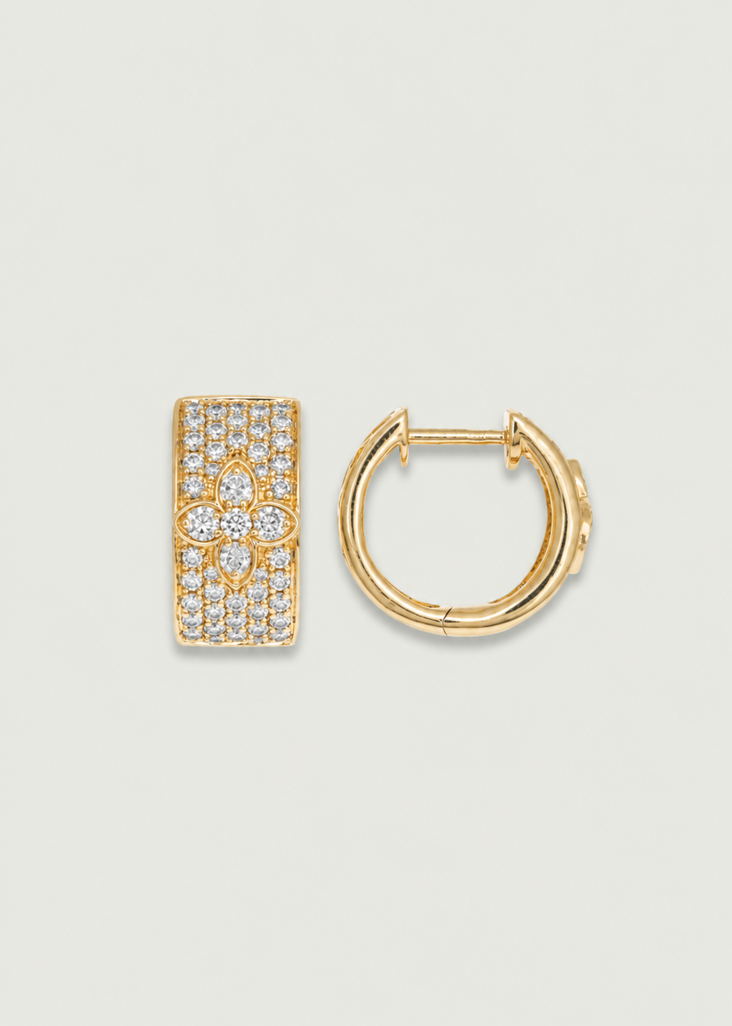 Pavé Diamond Huggie Earrings with Clover Accent