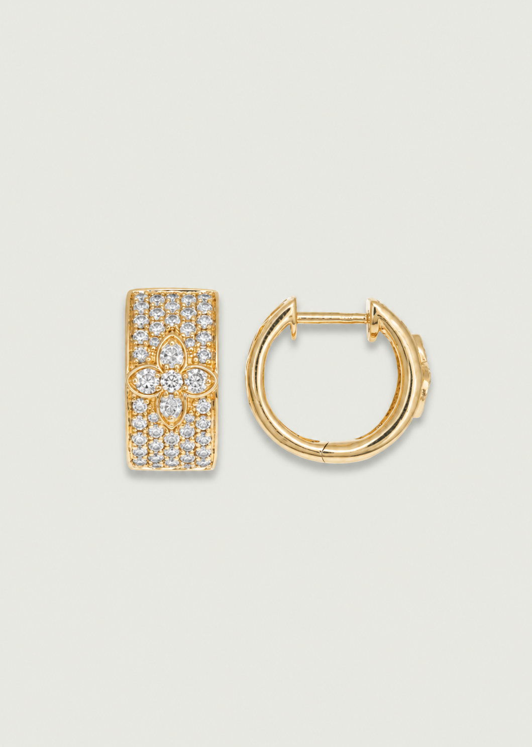 Pavé Diamond Huggie Earrings with Clover Accent