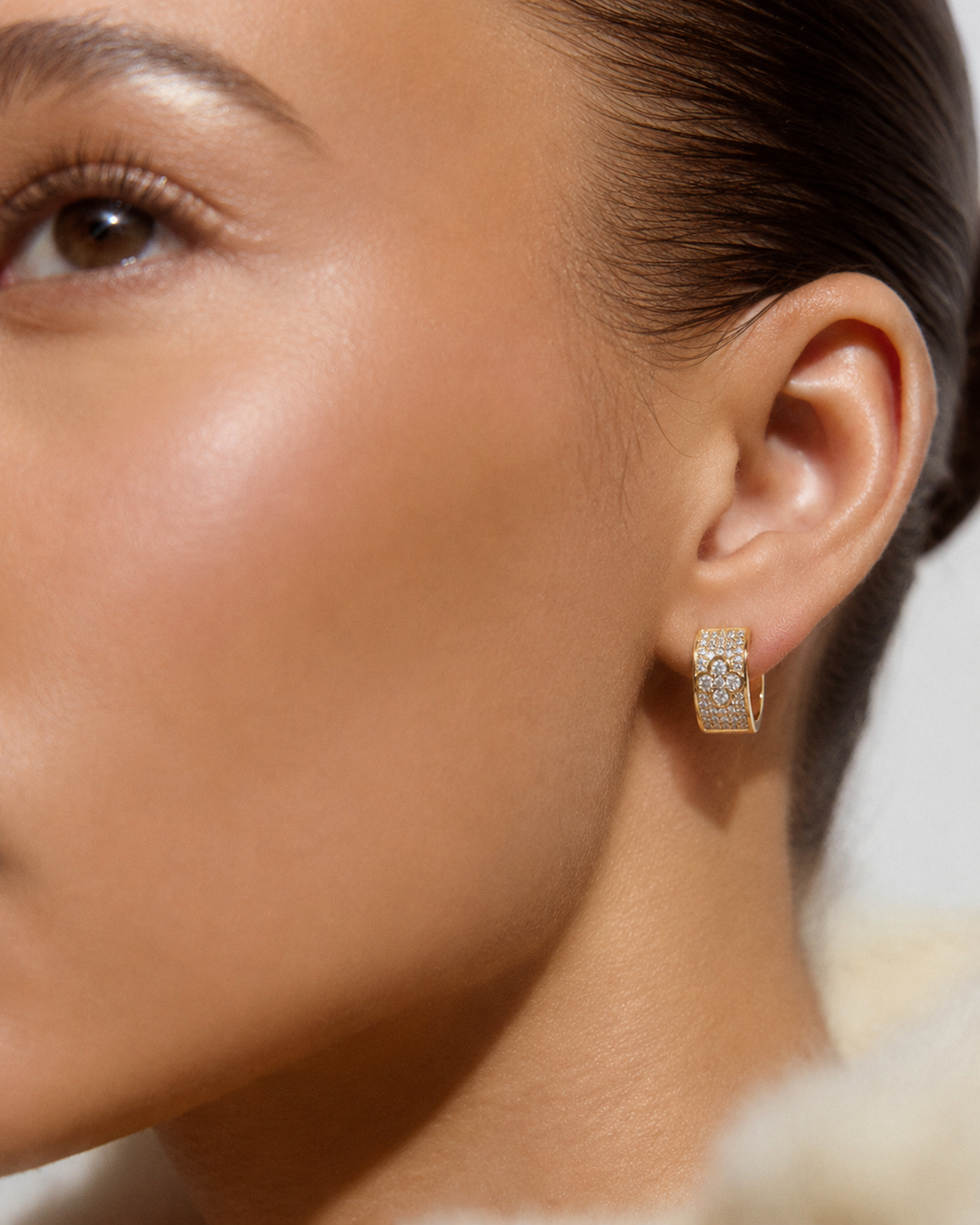 Pavé Diamond Huggie Earrings with Clover Accent