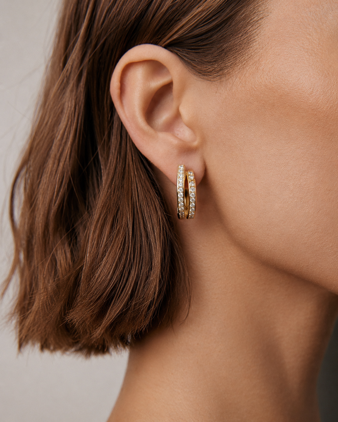 14k Double Hoop Natural Diamond Earrings
