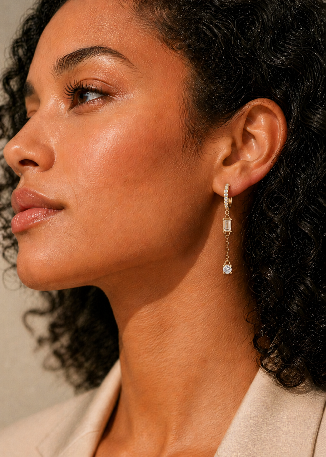 Pavé Diamond Drop Hoop Earrings