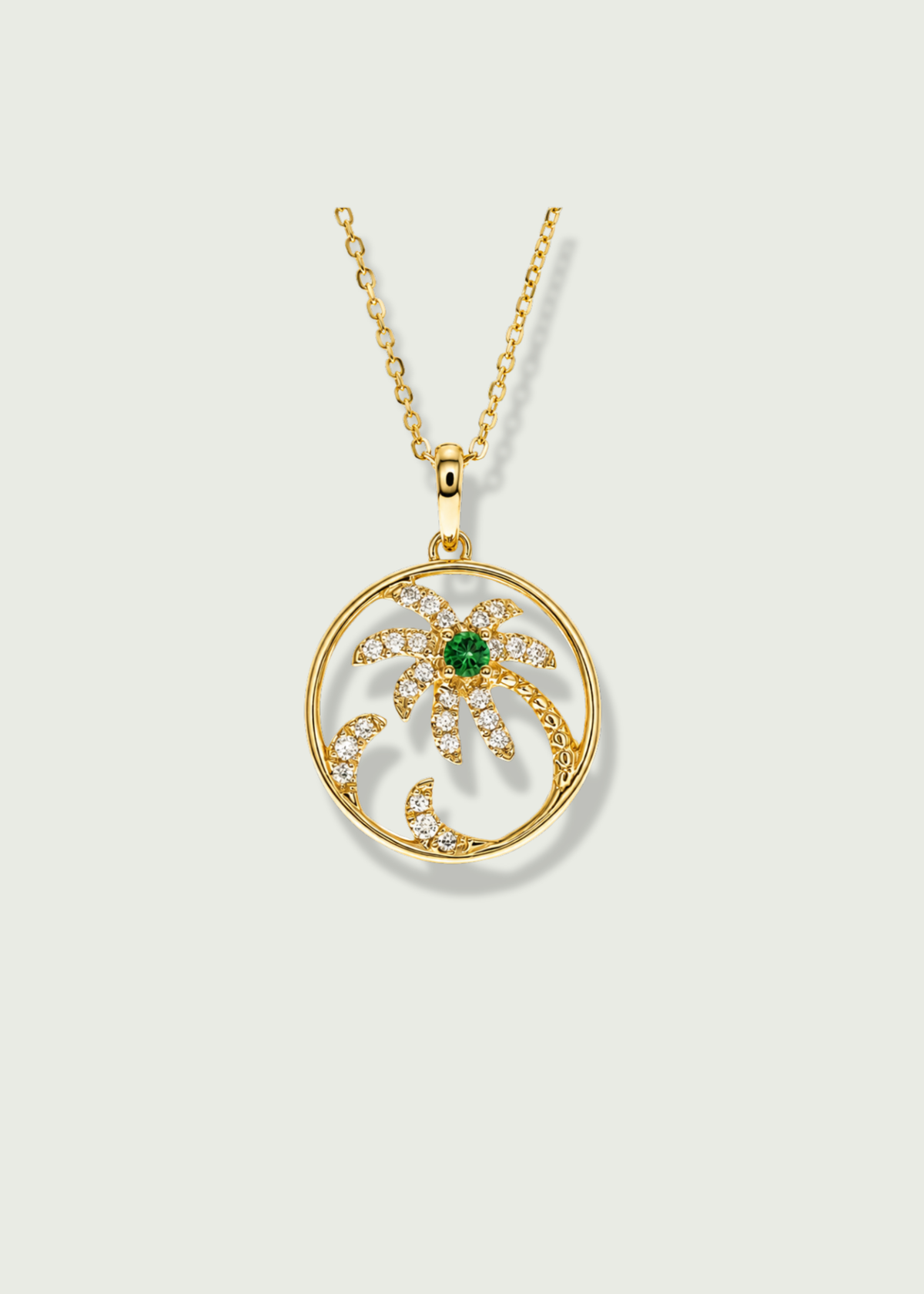 Tsavorite Pendant and Diamond Palm Tree Necklace