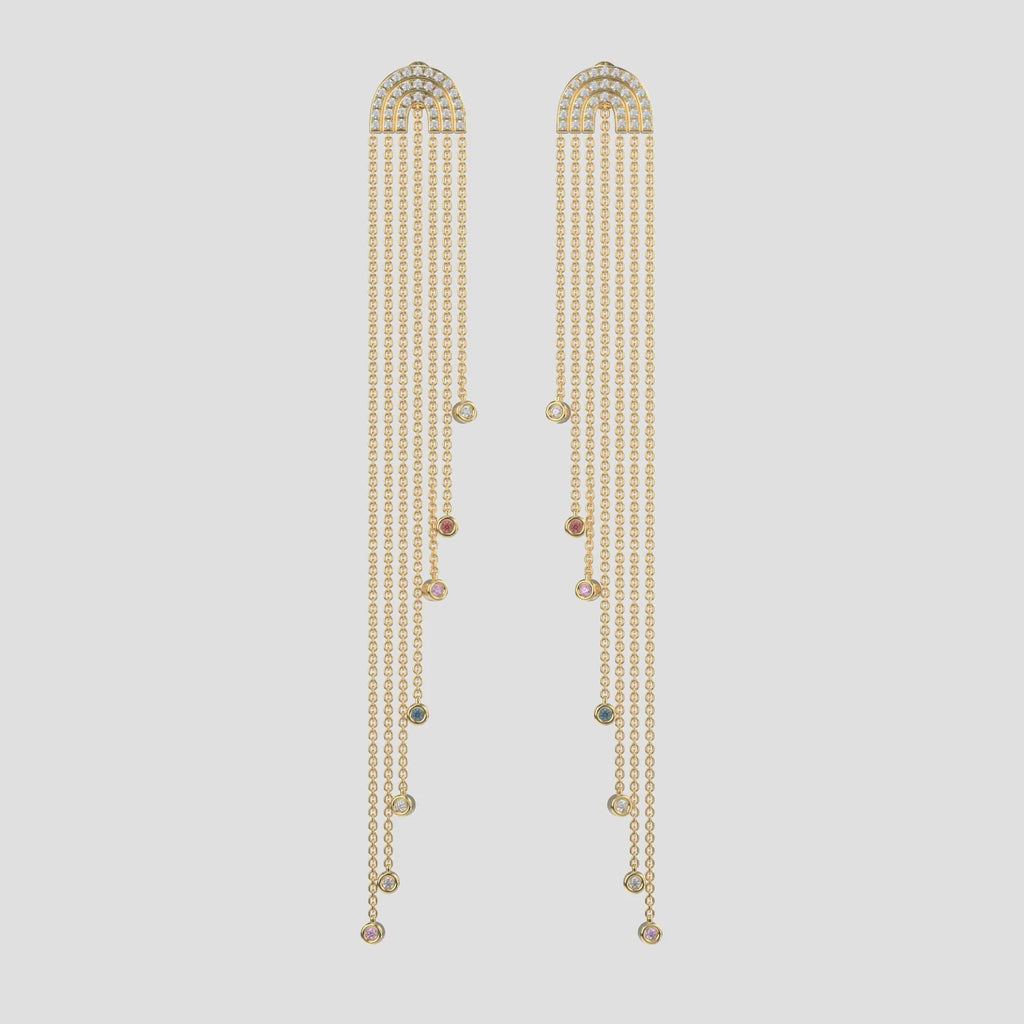 Rainbow Sapphire and Diamond Cascade Earrings