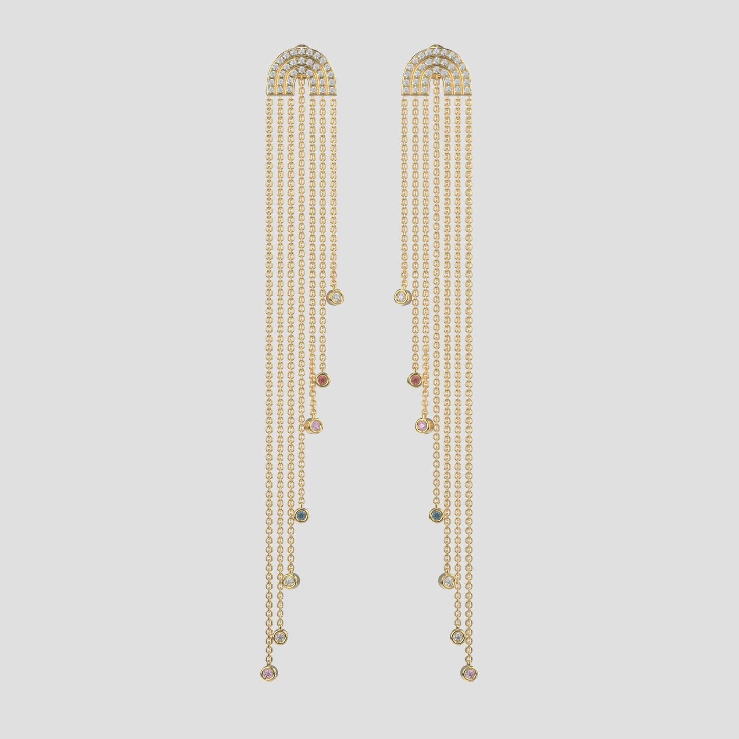 Rainbow Sapphire and Diamond Cascade Earrings