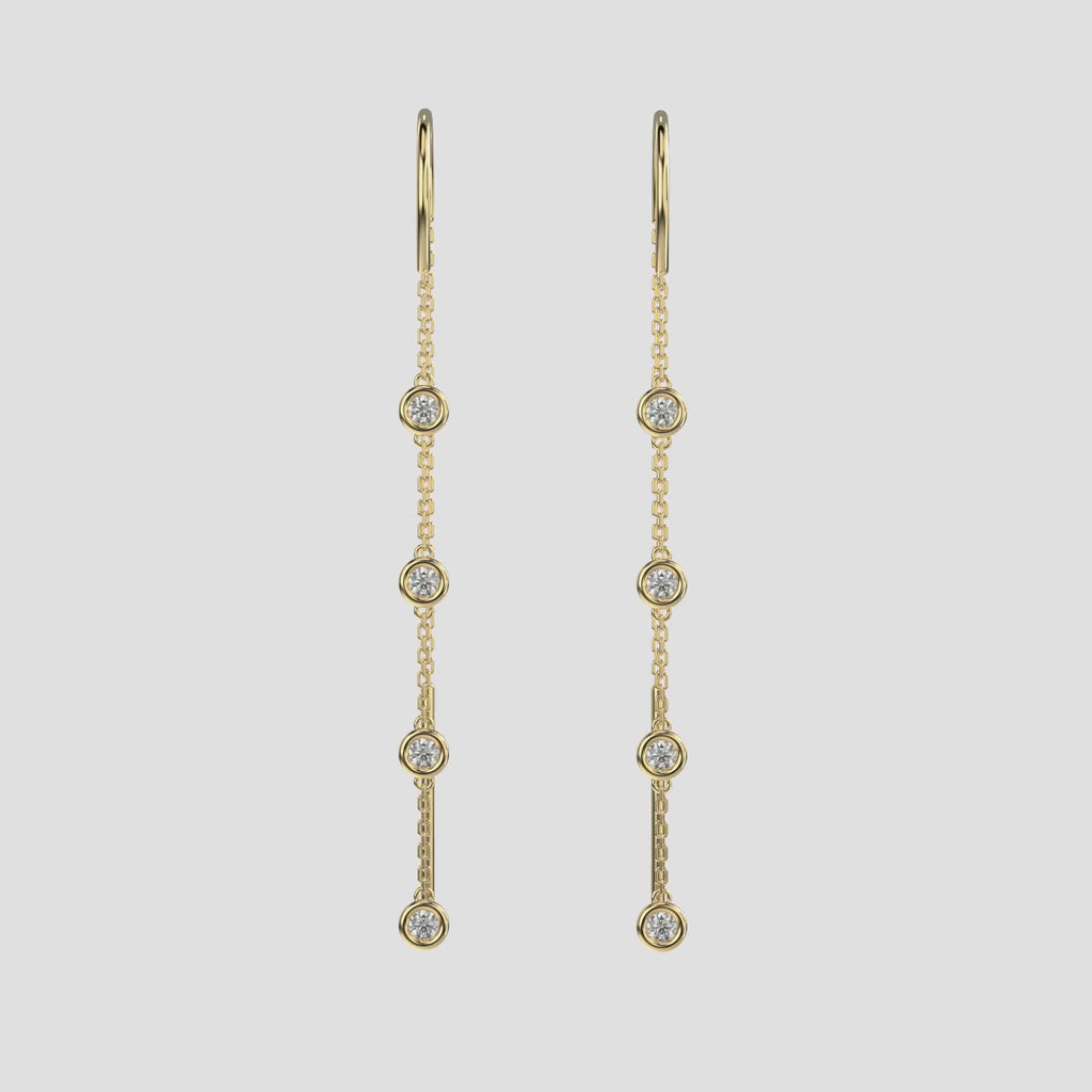 Diamond Dangle Earrings in 14k Gold Threader Design